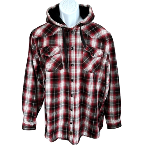 Legendary Whitetails Other - Legendary Whitetails Red & Black Plaid Backwoods Hooded Flannel Shirt, Medium